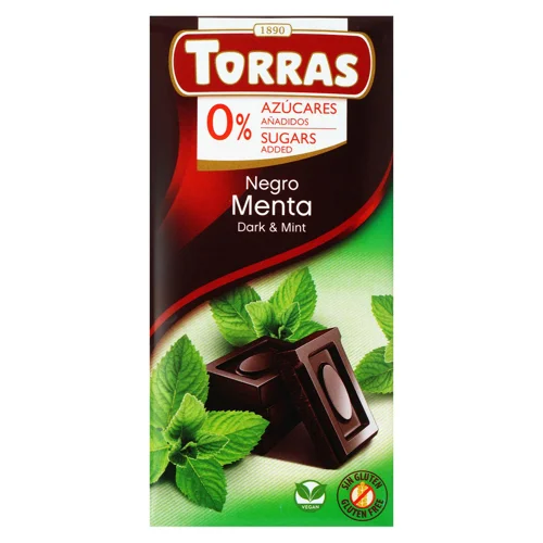 Шоколад чорний Torras з м'ятою без цукру 75г