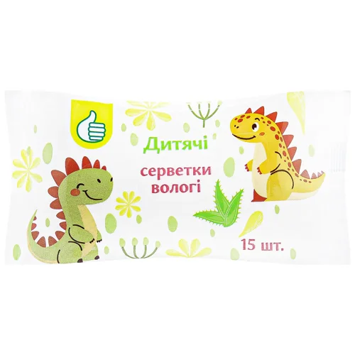 Серветки вологі Auchan Діно дитячі 15шт