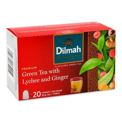 Зелений Чай Зі Смаком Імбиру Та Лічі Вищого Ґатунку Premium Dilmah, к/у 20х1.5г