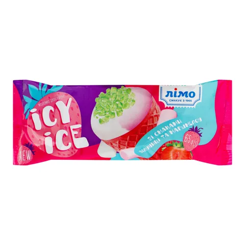 Морозиво 10% двошарове зі смаком полуниці та маршмелоу в вафельному ріжку Icy ice Лімо м/у 65г