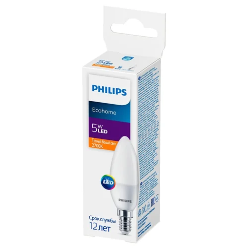 Лампа Philips Candle 500лм 2700К B35 5Вт E14