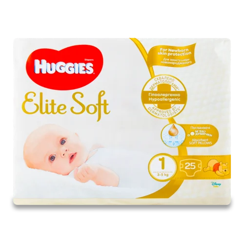 Підгузки Дитячі 3-5 кг Elite Soft Huggies, 25 шт, в/ґ