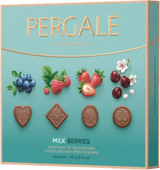Цукерки шоколадні Pergale Milk Berries з молочного шоколаду з ягідними начинками асорті 117г