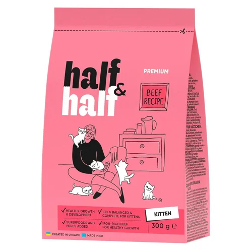 Корм сухий Half&Half з яловичиною для кошенят 300г