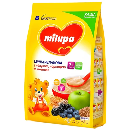 Каша безмолочна Milupa мультизлакова з яблуком, чорницею і ожиною 170г