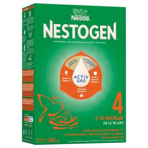 Суміш молочна суха NESTLÉ® NESTOGEN® 4 з лактобактеріями L. Reuteri для дітей з 18 місяців 600г