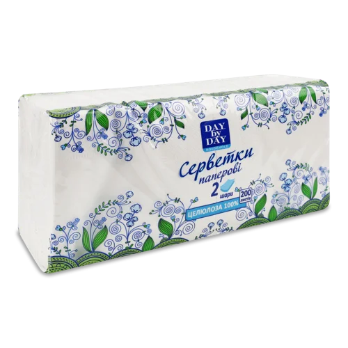 Серветки паперові Білі 2-Шарові 240x230мм Day by Day, 200шт