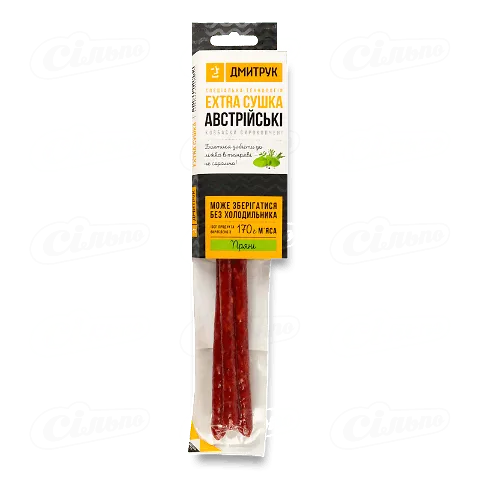 Ковбаски Дмитрук Австрійські м'ясом птиці сиров'ялені 1г, 80г