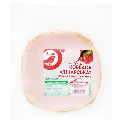 Ковбаса Ашан Лікарська варена вищого ґатунку