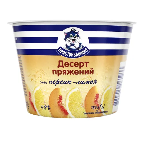 Десерт 4.9% кисломолочний пряжений Персик-лимон Простоквашино ст 180г