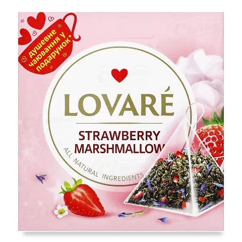 Чай зелений Lovare Strawberry Marshmallow листовий байховий в пірамідках 15*2г