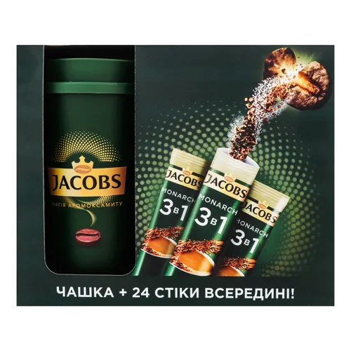 Набір напій кавовий розчинний Monarch 3в1 24х15г + чашка Jacobs
