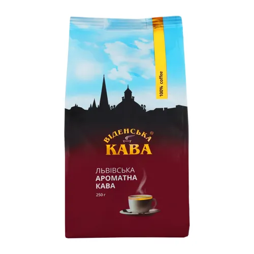 Кава натуральна смажена в зернах першого ґатунку Львівська ароматна Віденська кава м/у 250г