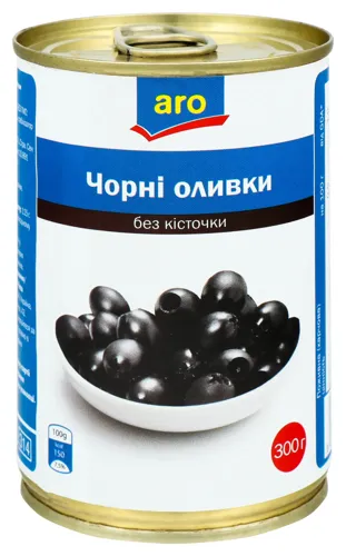 Оливки чорні без кісточки Aro з залізної банки 300г
