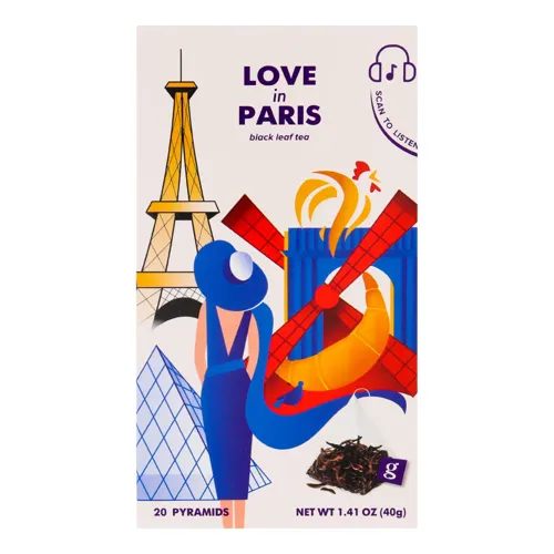 Чай g’tea! КОХАННЯ У ПАРИЖІ, чорний байховий листовий, 20x2g у пірамідках