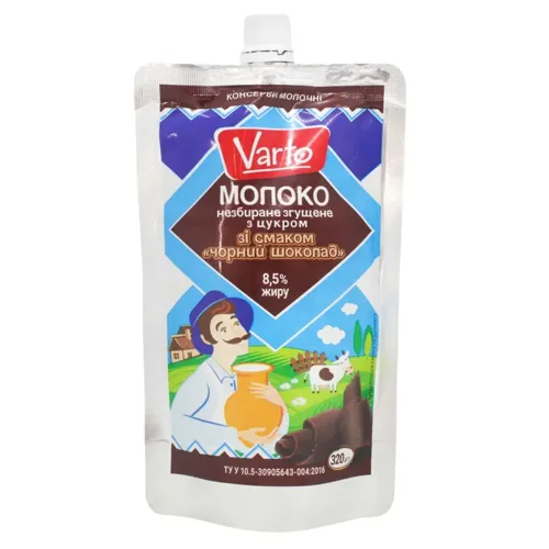 Молоко незбиране згущене з цукром Чорний шоколад Varto 320г