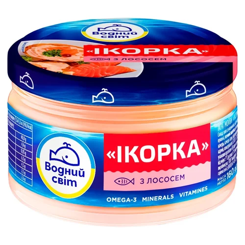 Продукт з ікрою океанічної риби та лососем пастеризований Ікорка Водний світ с/б 160г