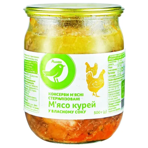 М'ясо курей Ашан у власному соку 500г