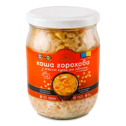 Каша Горохова З М'ясом Курки Та Овочами, Скляна Банка, 550г