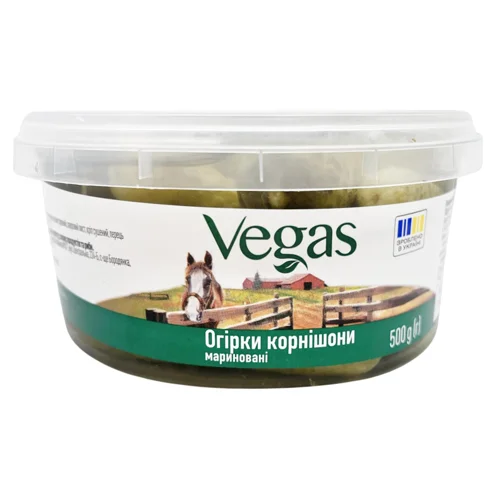 Огірки Vegas корнішони мариновані 350г