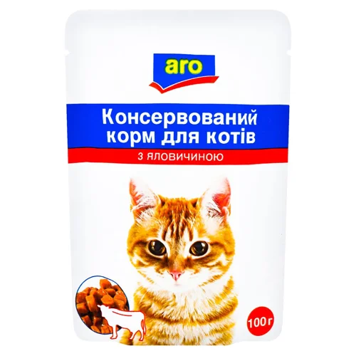 Корм вологий Aro з яловичиною для котів 100г