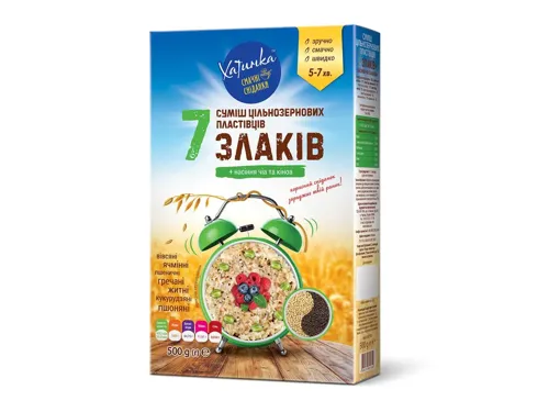 Суміш цільнозернових пластівців 7 злаків + Чіа та Кіноа 0,5кг. Хатинка
