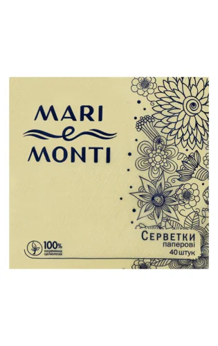 Паперові Серветки MARI e MONTI одношарові, Жовті, 40 шт