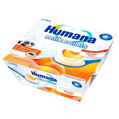 Продукт кисломолочний Humana з персиком та натуральними пребіотиками з 6 місяців 4шт*100г