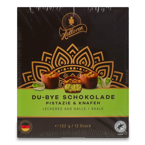 Цукерки Праліне з Начинкою З Молочних Вершків та Фісташкової Пасти, Du-Bye Schokolade Halloren, к/у, 132г