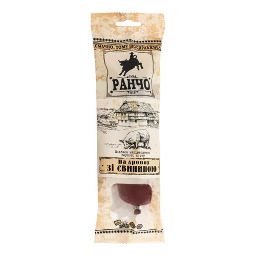 Ковбаса На дровах зі свининою Ранчо напівкопчена м'ясна у вакуумній упаковці 0.22кг