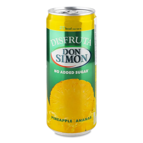 Безалкогольний Соковий Напій Пастеризований з Підсолоджувачем Ананасовий Disfruta Don Simon, з/б 330мл