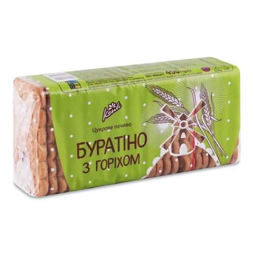 Печиво Цукрове З Горіхом Буратіно, м/у 450г