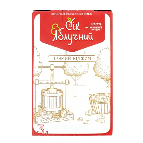 Сік яблучний пастеризований прямий віджим Нива 3л