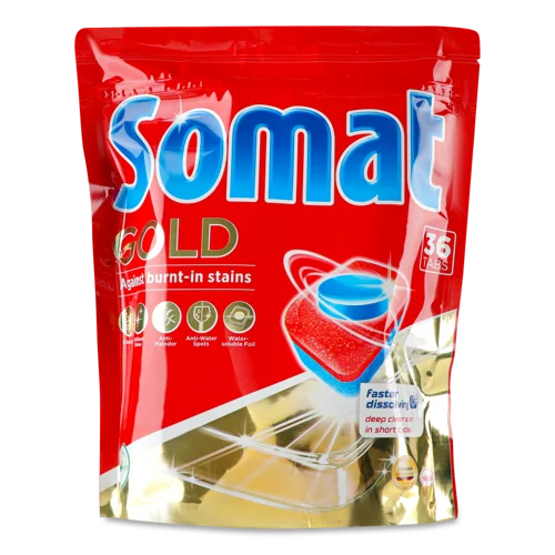 Засіб Для Миття Посуду В Посудомийних Машинах В Таблетках Gold Somat, 36x19.2г