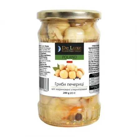 Гриби 280г De Luxe Foods&Goods Selected Печериці мариновані ск/банка