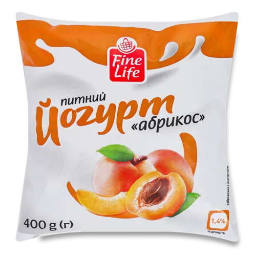 Йогурт Питний 1.4% з Фруктовим Наповнювачем Абрикос Fine Life, м/у 400г