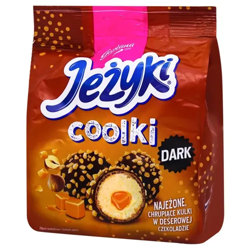 Цукерки вафельні Jezyki Coolki Dark у темному шоколаді з карамельним кремом 140,4г