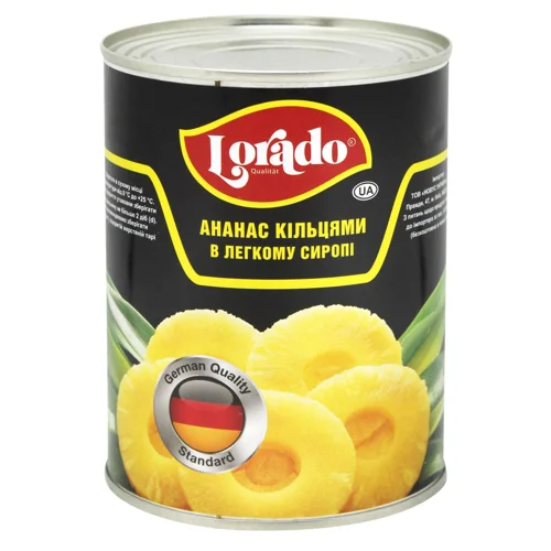 Ананаси Lorado кільцями у легкому сиропі с/б 580мл