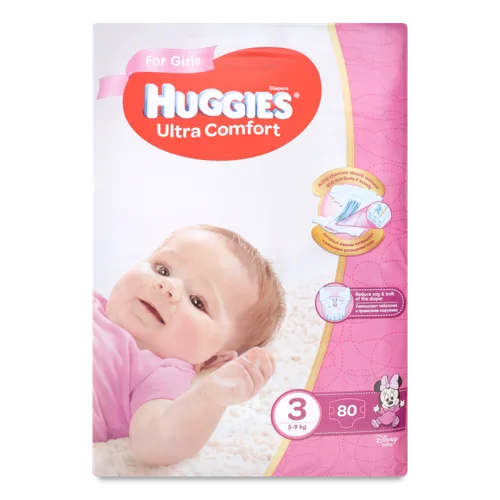 Підгузки Дитячі Для Дівчаток Ultra Comfort, 5-9 кг, Huggies, 80 шт