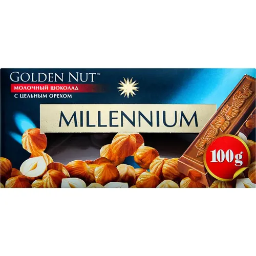 Шоколад Millennium Golden Nut молочний з цільними лісовими горіхами 90г