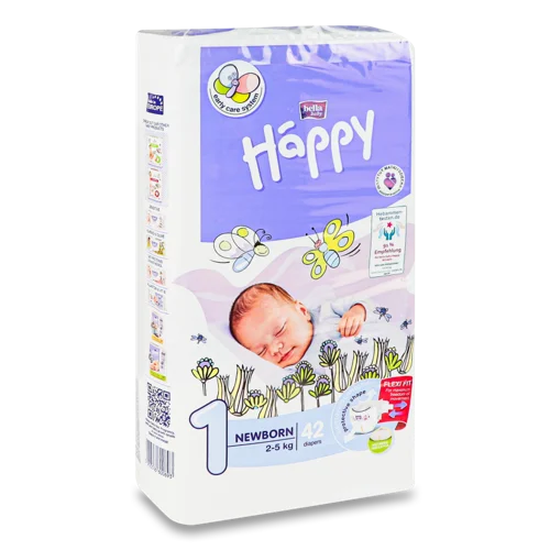 Підгузки Дитячі 2-5 кг 1 Newborn Bella Baby Happy 42 шт, в/ґ