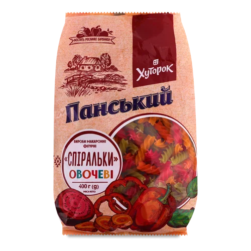 Вироби Макаронні Фігурні Овочеві Спіральки Хуторок Панський м/у, 400г