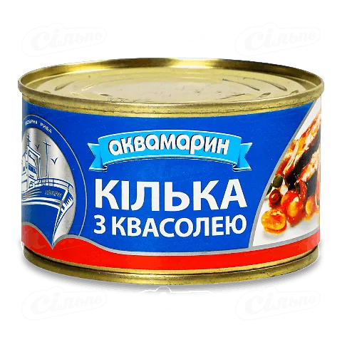 Консерви 230г Аквамарин Кілька чорноморська нерозібрана обсмажена з квасолею у томатному соусі