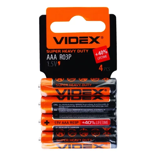 Батарейки Videx сольові ААА R03P 1.5V