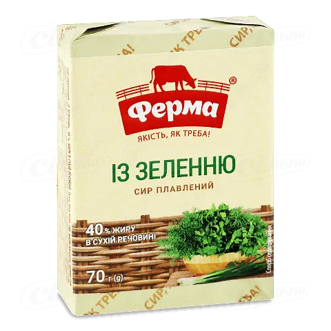 Сир плавлений Ферма Із зеленню 40% брикет, 70г