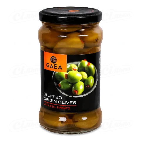 Оливки Gaea зелені фаршировані перцем, 295г
