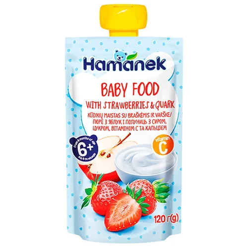 Пюре Hamanek яблуко з полуницею та сиром 120г