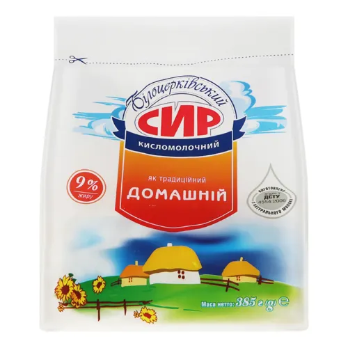Сир кисломолочний 9% Домашній Білоцерківський м/у 385г