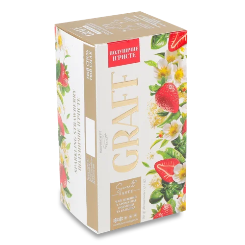 Зелений байховий чай з ароматом полуниці та базиліка, натуральний підсолоджувач, картонна упаковка 20х1.5г