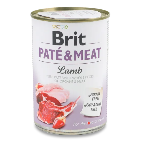 Вологий Повнораціонний Корм для Дорослих Собак Lamb Pate&Meat Brit з/б 400г